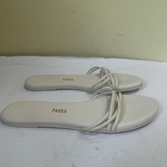 TKEES NEW Strappy Leather Sandals Slides Flats Mules Minimalist Neutral White 7 - Picture 2 of 11